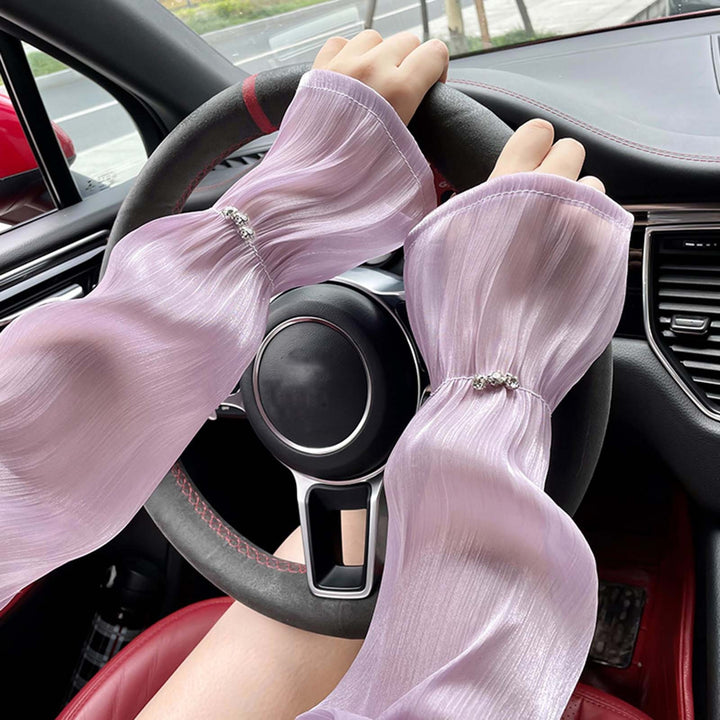 1 Pair Thin See-through Loose Cuffs Pleated Arm Sleeves Outdoor Driving Loose Arm Covers Cycling Supplies Image 8