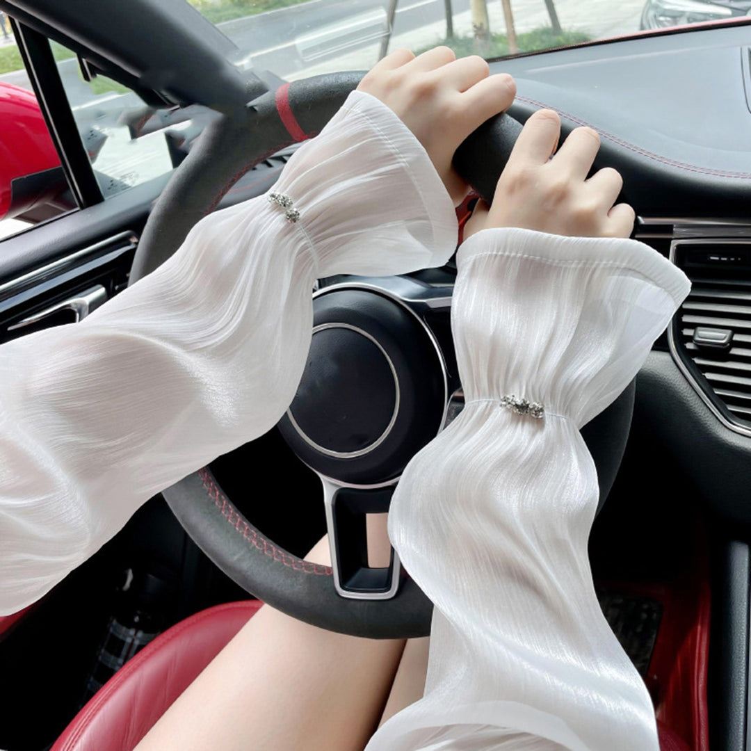 1 Pair Thin See-through Loose Cuffs Pleated Arm Sleeves Outdoor Driving Loose Arm Covers Cycling Supplies Image 9