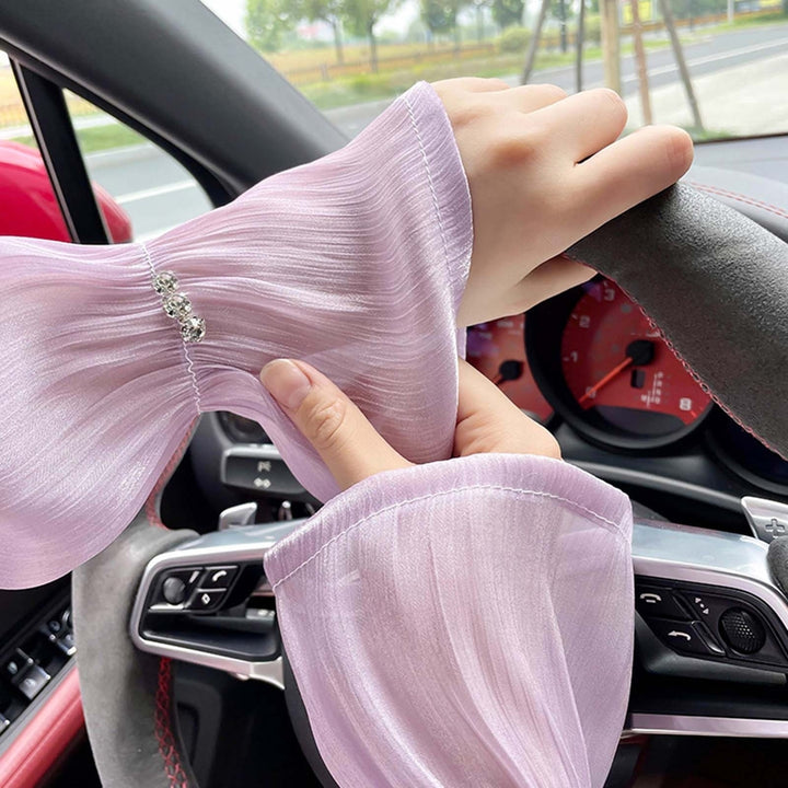1 Pair Thin See-through Loose Cuffs Pleated Arm Sleeves Outdoor Driving Loose Arm Covers Cycling Supplies Image 12
