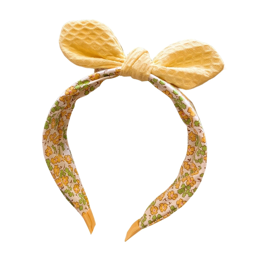Women Headband Flower Print Bow-knot Decor Wide Band Elastic Rich Colors Hair Decoration Image 2