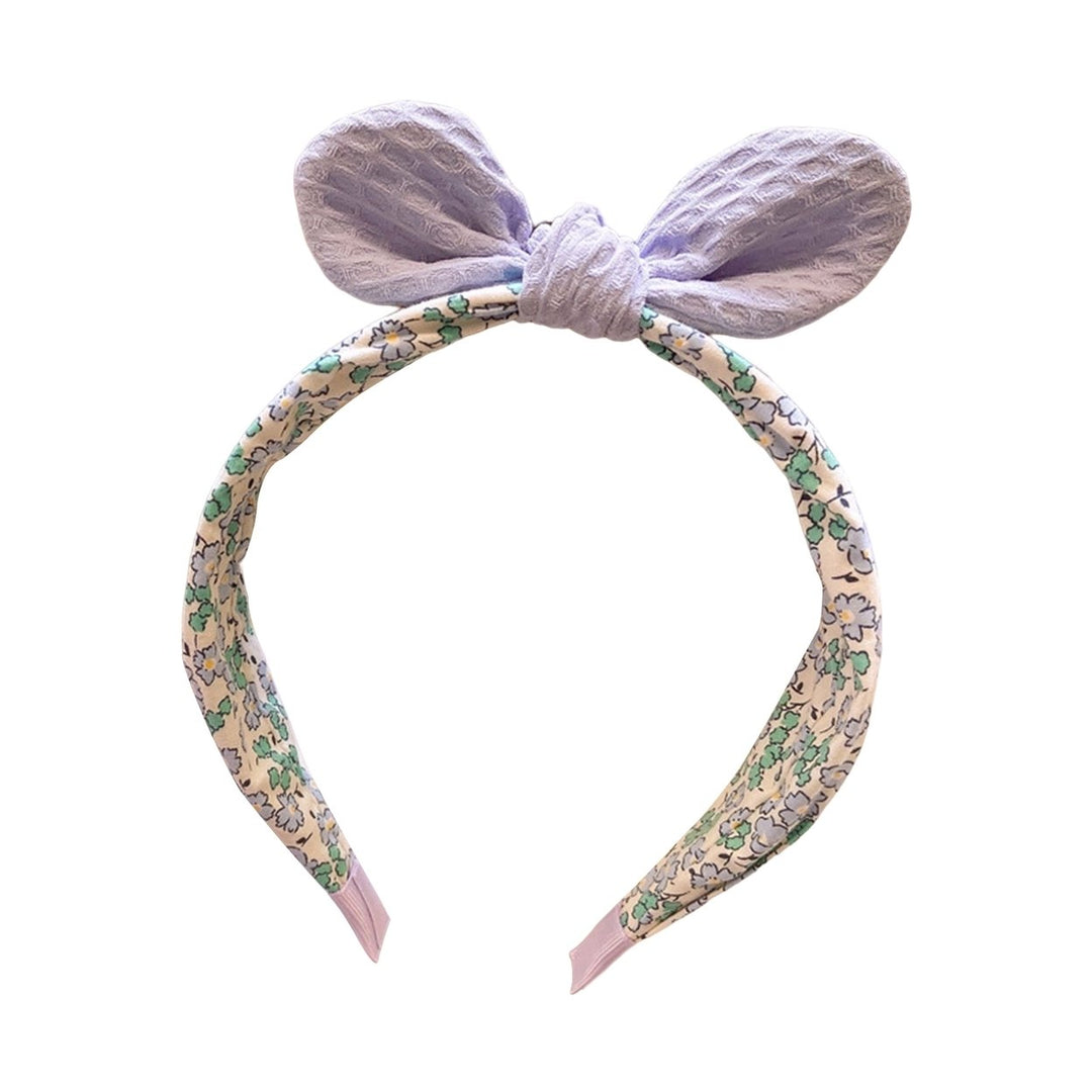 Women Headband Flower Print Bow-knot Decor Wide Band Elastic Rich Colors Hair Decoration Image 1