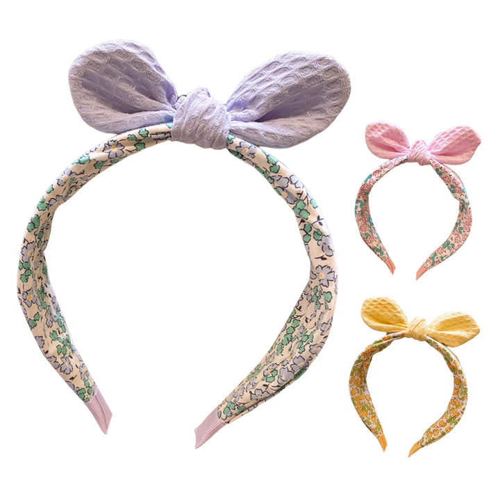 Women Headband Flower Print Bow-knot Decor Wide Band Elastic Rich Colors Hair Decoration Image 7