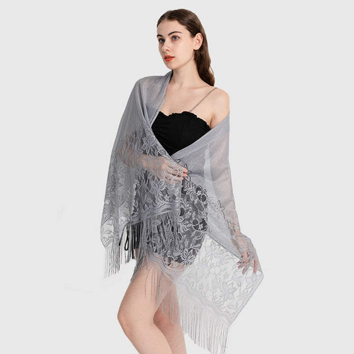 Women Summer Shawl See-through Mesh Thin Tassel Solid Color Soft Decorative Lace Malaysia Women Head Wrap Clothes Image 11
