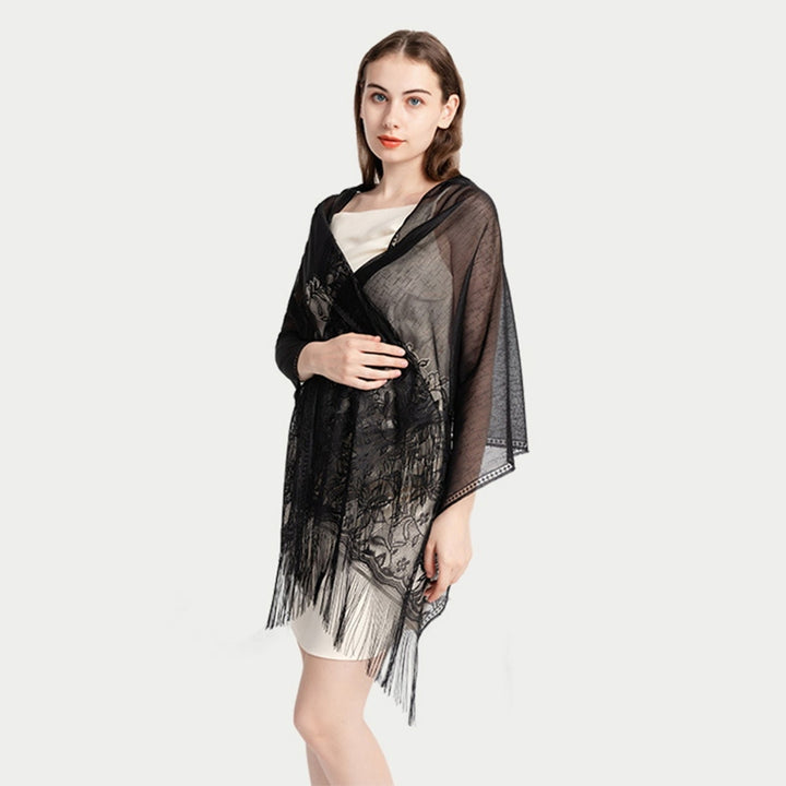 Women Summer Shawl See-through Mesh Thin Tassel Solid Color Soft Decorative Lace Malaysia Women Head Wrap Clothes Image 12