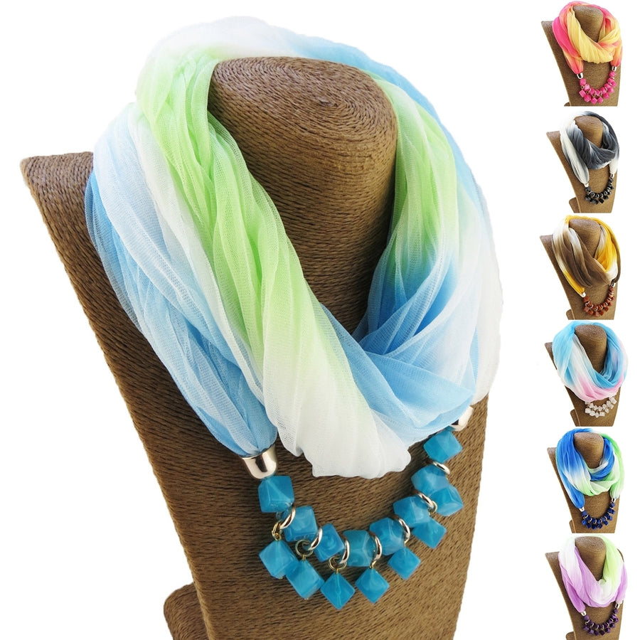 Women Scarf Summer Gradient Color Colorful Breathable Soft Sun-resistant Lightweight Resin Stones Pendant Wrap Necklace Image 1