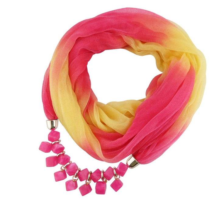 Women Scarf Summer Gradient Color Colorful Breathable Soft Sun-resistant Lightweight Resin Stones Pendant Wrap Necklace Image 4