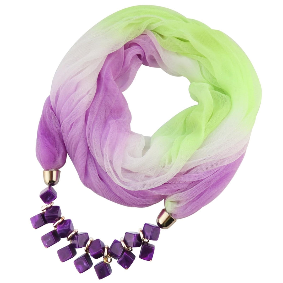 Women Scarf Summer Gradient Color Colorful Breathable Soft Sun-resistant Lightweight Resin Stones Pendant Wrap Necklace Image 6