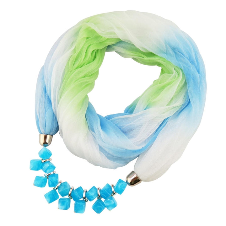 Women Scarf Summer Gradient Color Colorful Breathable Soft Sun-resistant Lightweight Resin Stones Pendant Wrap Necklace Image 8