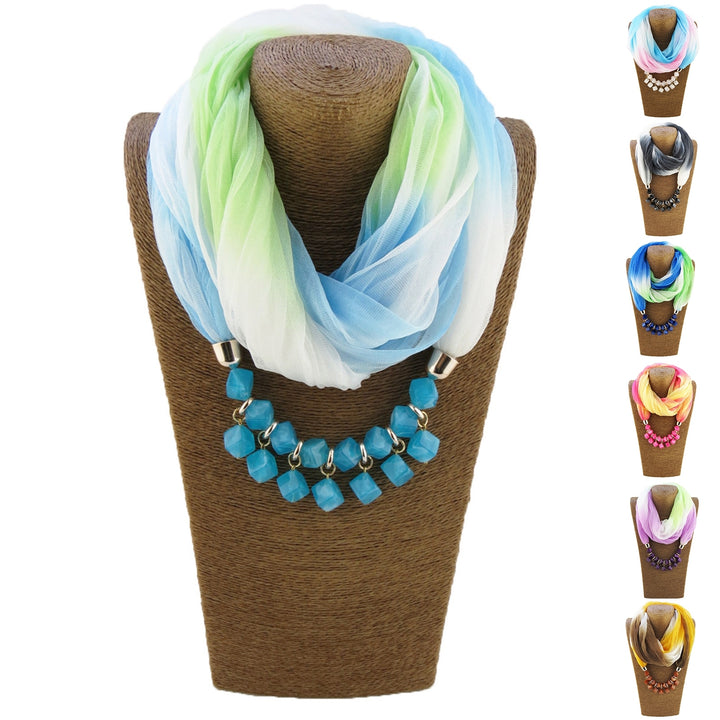 Women Scarf Summer Gradient Color Colorful Breathable Soft Sun-resistant Lightweight Resin Stones Pendant Wrap Necklace Image 9