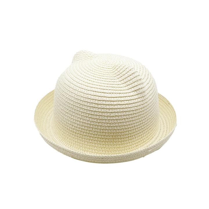 Hemming Brim Edge Curl Foldable Straw Hat Baby Cat Ear Decor Bucket Hat Daily Accessories Image 4
