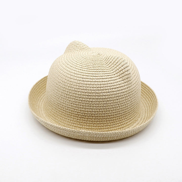 Hemming Brim Edge Curl Foldable Straw Hat Baby Cat Ear Decor Bucket Hat Daily Accessories Image 12