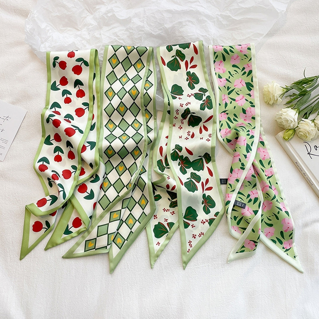 Women Summer Scarf Bag Decoration Soft Sunshade Flower Print Contrast Color Decorate Neck Smooth Image 9