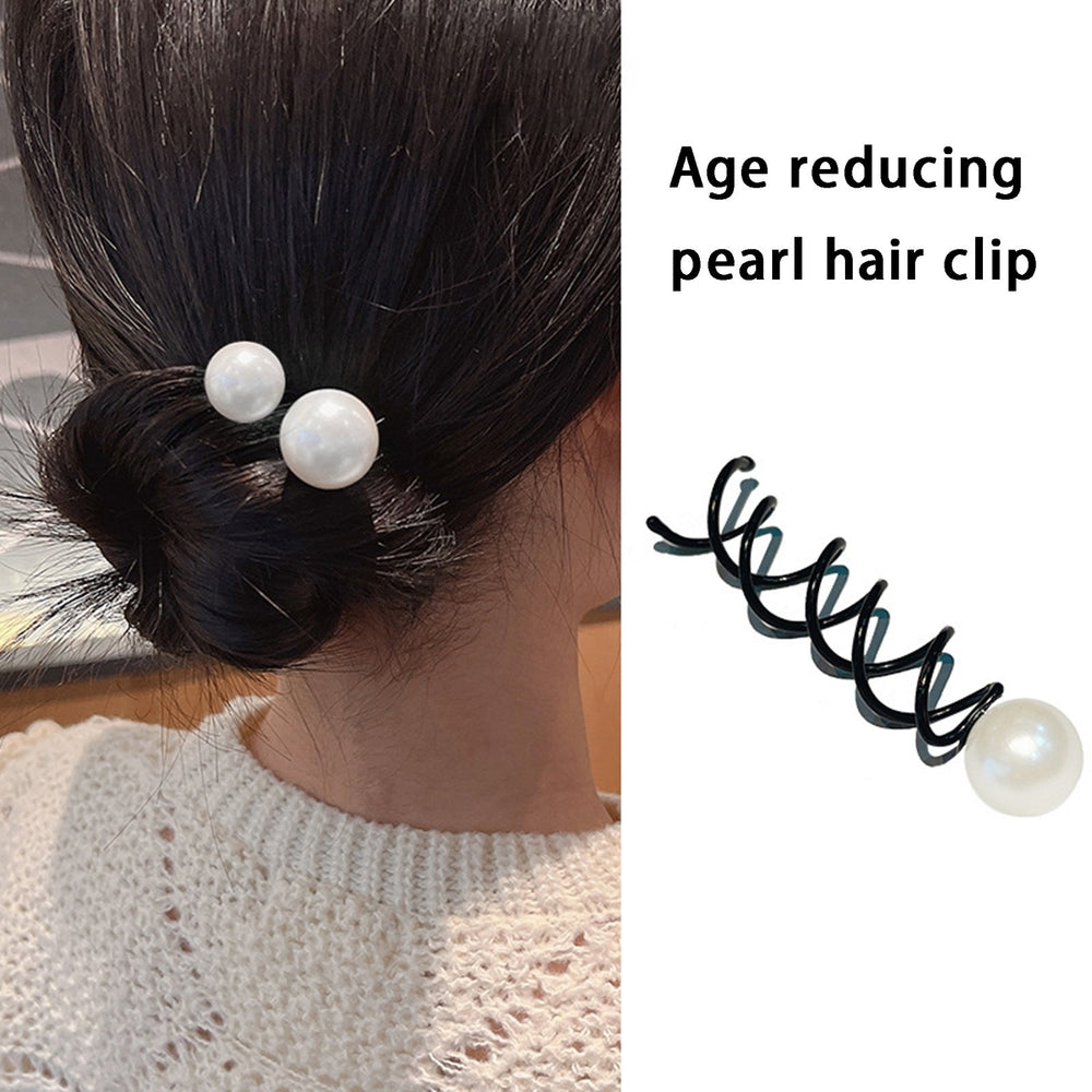 1 Pair Spring Spiral Design Hair Stick Elegant Non-Slip Exquisite Faux Pearl Decor Hair Bun Fork Hair Accessories Image 2