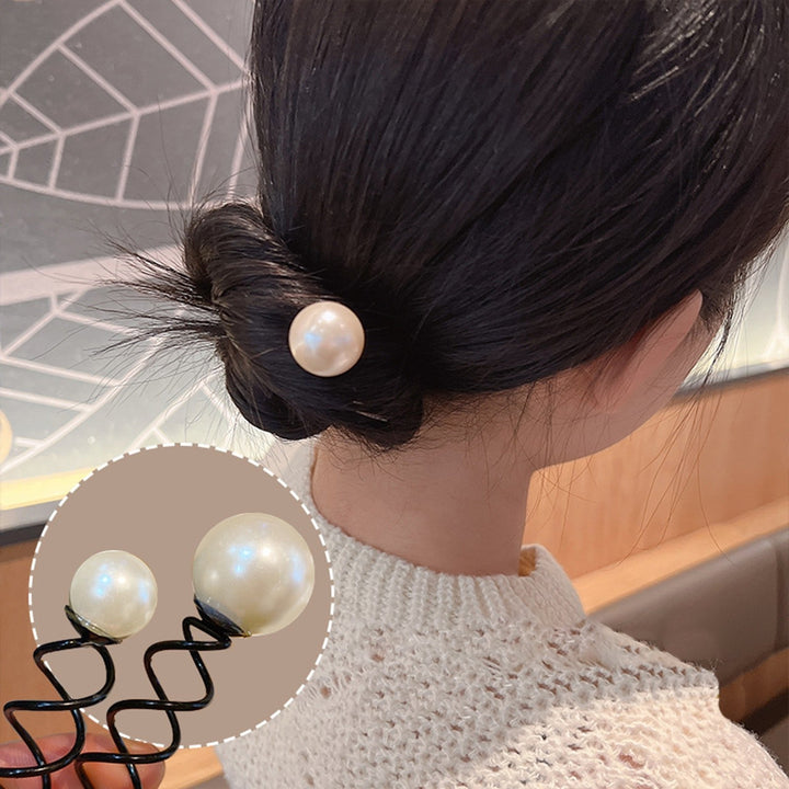1 Pair Spring Spiral Design Hair Stick Elegant Non-Slip Exquisite Faux Pearl Decor Hair Bun Fork Hair Accessories Image 4