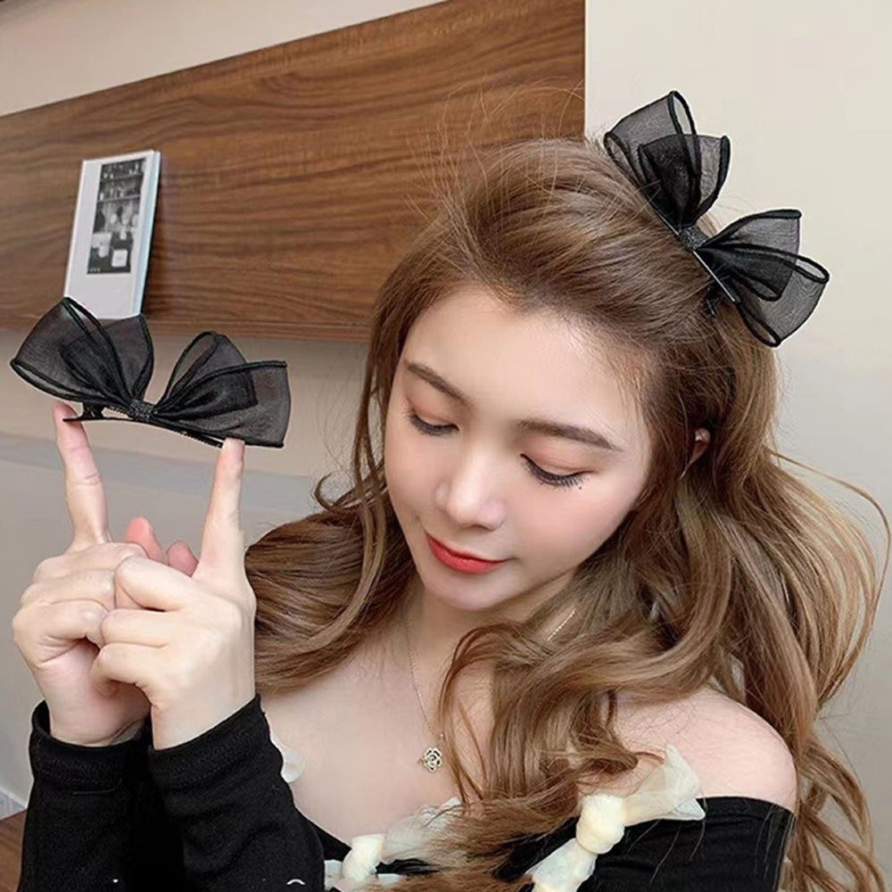 2Pcs Women Hairpins Two-layer Mesh Bow Anti-slip Photo Prop Lightweight Princess Style Reusable Party Hair Decoration Image 2