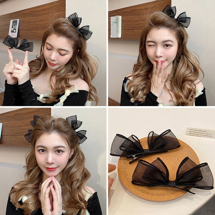 2Pcs Women Hairpins Two-layer Mesh Bow Anti-slip Photo Prop Lightweight Princess Style Reusable Party Hair Decoration Image 12