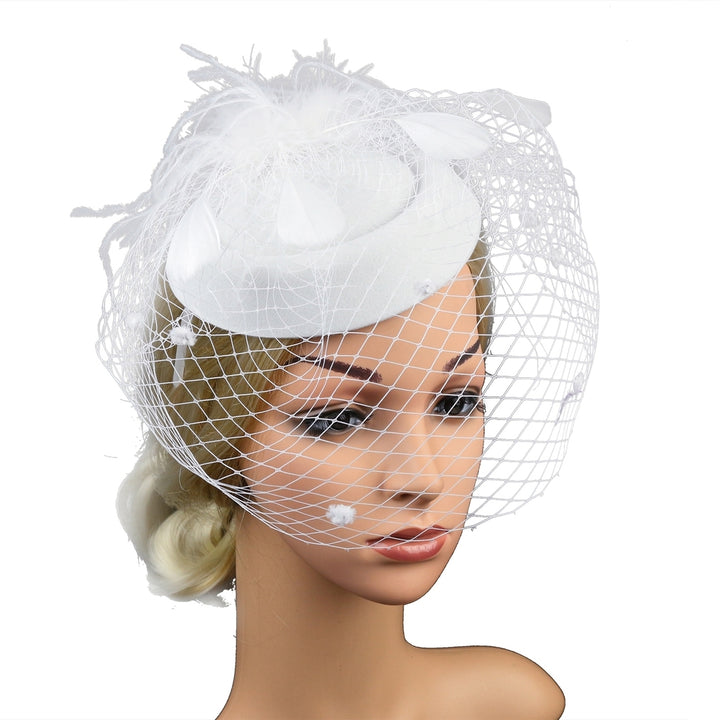 Hair Hoop Design Sweet Fascinator Hat Handmade Noble Solid Color Faux Feather Mesh Decor Bridal Headpiece Hair Image 3
