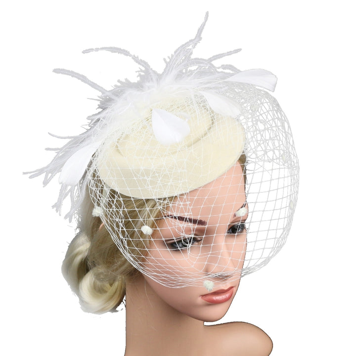Hair Hoop Design Sweet Fascinator Hat Handmade Noble Solid Color Faux Feather Mesh Decor Bridal Headpiece Hair Image 7