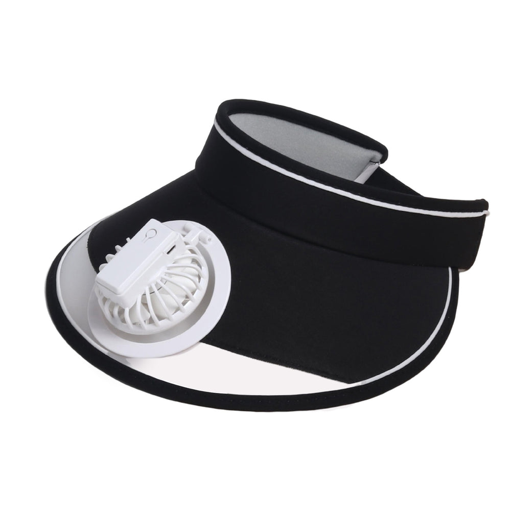 Extended Brim Empty Top Sun Hat with Cooling Fan Hair Hoop Design Kids Solid Color Sunshade Sport Hat Fashion Image 2