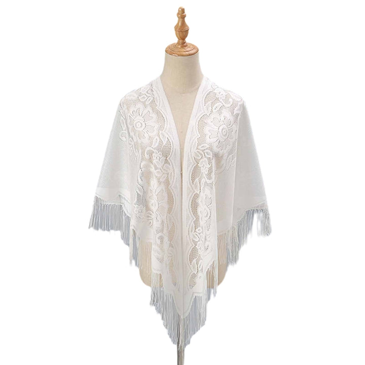 Women Party Shawl Flower Embroidery Hollow Out Tassel See-through Clothes Matching Cardigan Lightweight Summer Prom Image 3