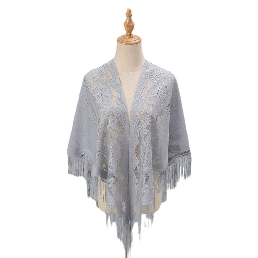 Women Party Shawl Flower Embroidery Hollow Out Tassel See-through Clothes Matching Cardigan Lightweight Summer Prom Image 1