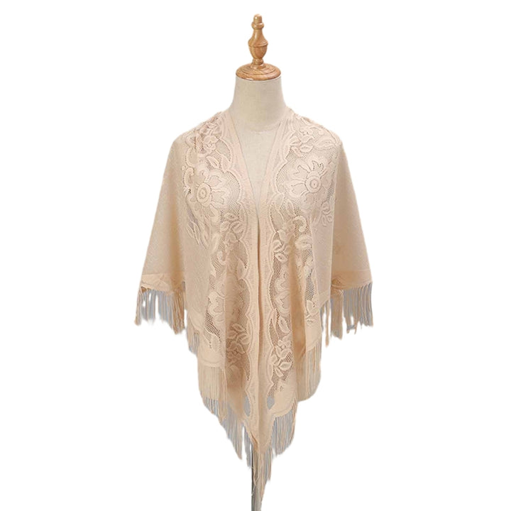 Women Party Shawl Flower Embroidery Hollow Out Tassel See-through Clothes Matching Cardigan Lightweight Summer Prom Image 4