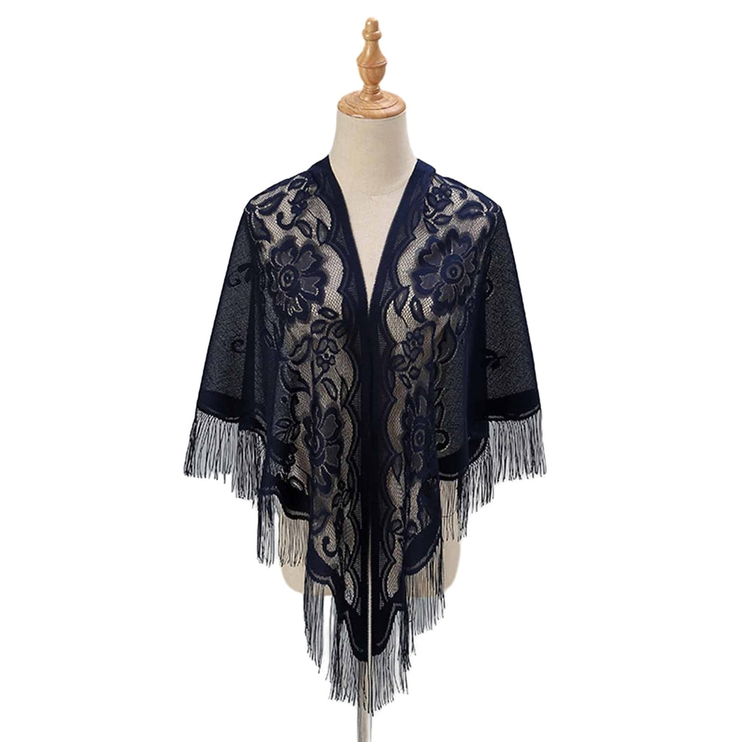Women Party Shawl Flower Embroidery Hollow Out Tassel See-through Clothes Matching Cardigan Lightweight Summer Prom Image 7