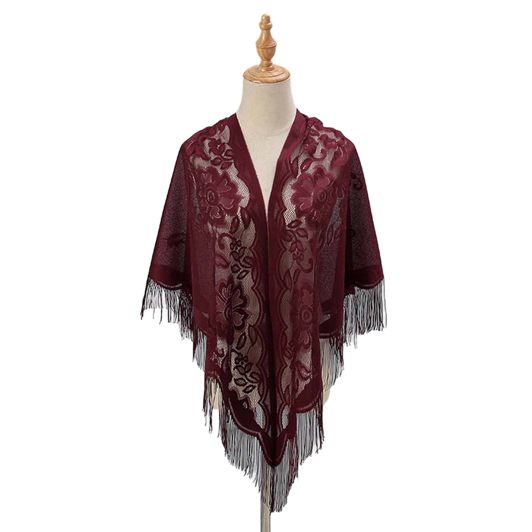 Women Party Shawl Flower Embroidery Hollow Out Tassel See-through Clothes Matching Cardigan Lightweight Summer Prom Image 8