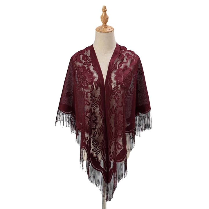Women Party Shawl Flower Embroidery Hollow Out Tassel See-through Clothes Matching Cardigan Lightweight Summer Prom Image 1