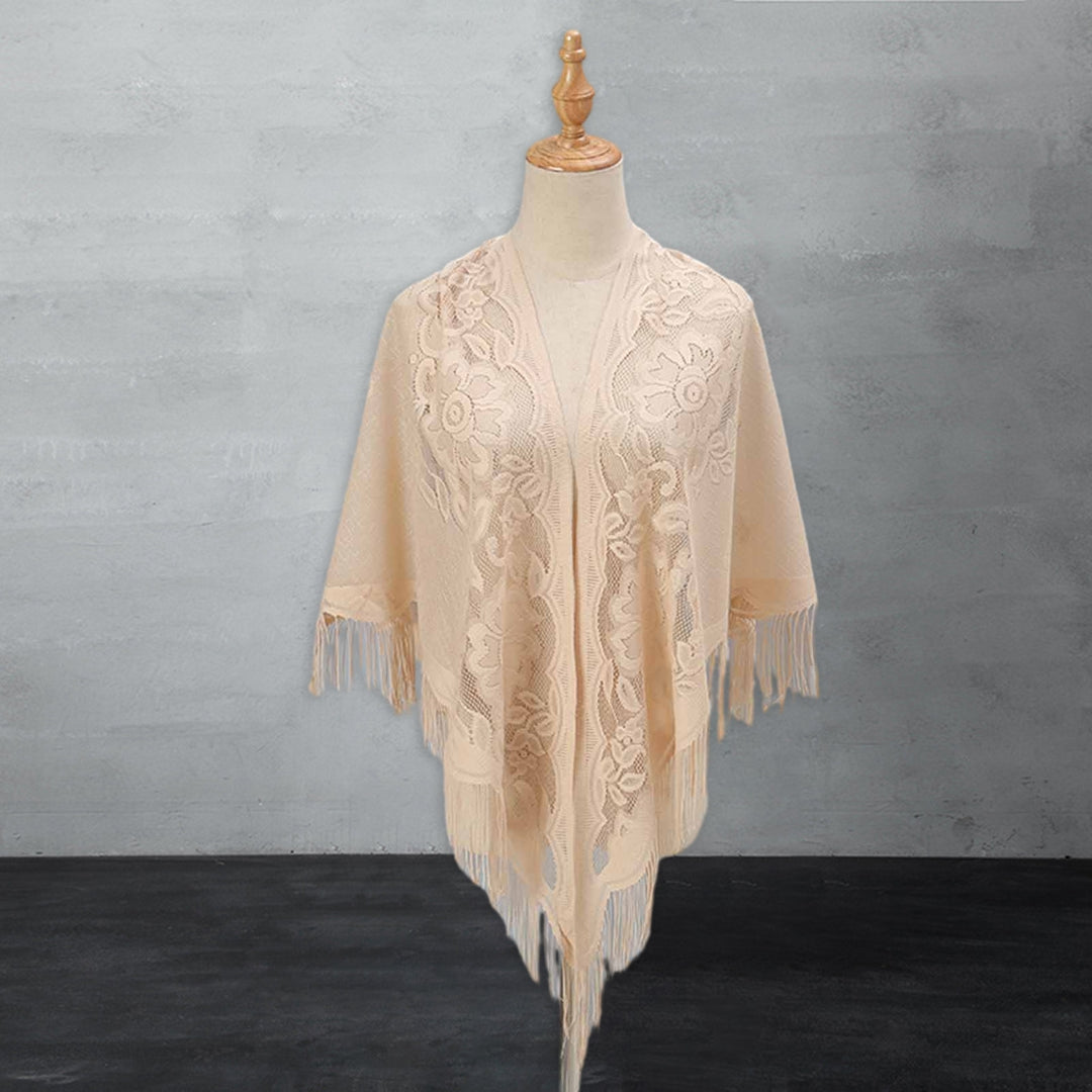 Women Party Shawl Flower Embroidery Hollow Out Tassel See-through Clothes Matching Cardigan Lightweight Summer Prom Image 9
