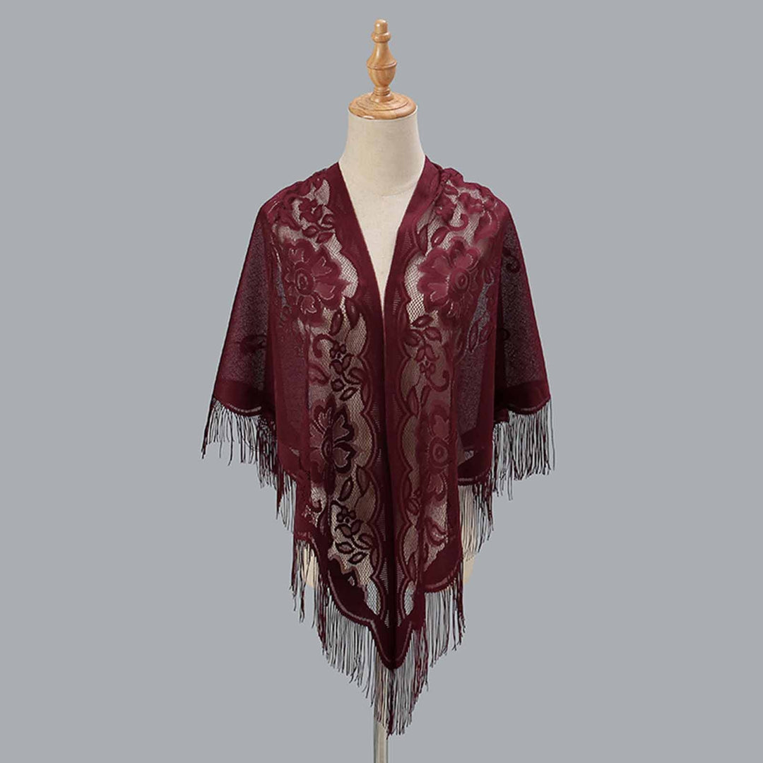 Women Party Shawl Flower Embroidery Hollow Out Tassel See-through Clothes Matching Cardigan Lightweight Summer Prom Image 10