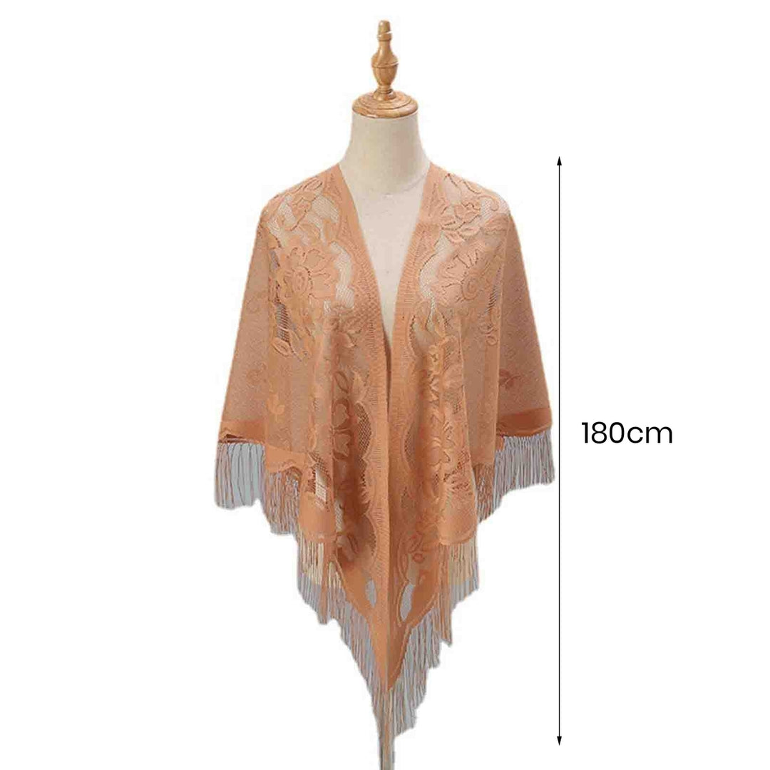 Women Party Shawl Flower Embroidery Hollow Out Tassel See-through Clothes Matching Cardigan Lightweight Summer Prom Image 12