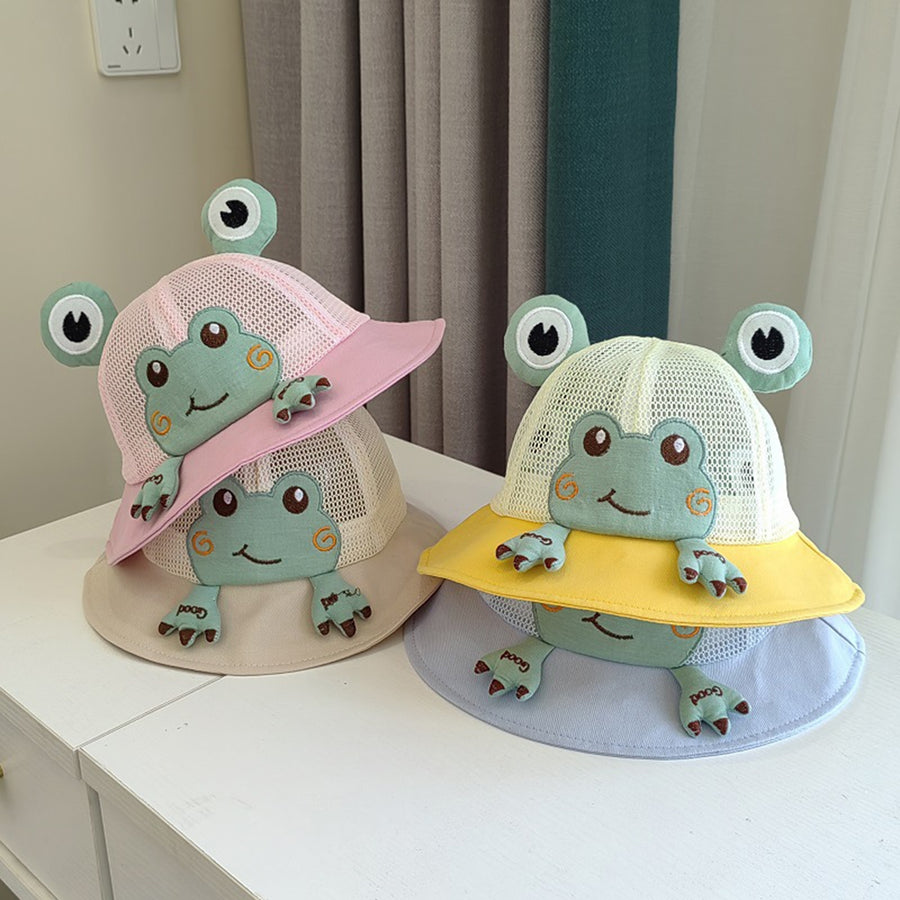 Children Summer Hat Sun Protection Cartoon Frog Decor Breathable Mesh Hollow Out Anti-UV Decorative Image 1
