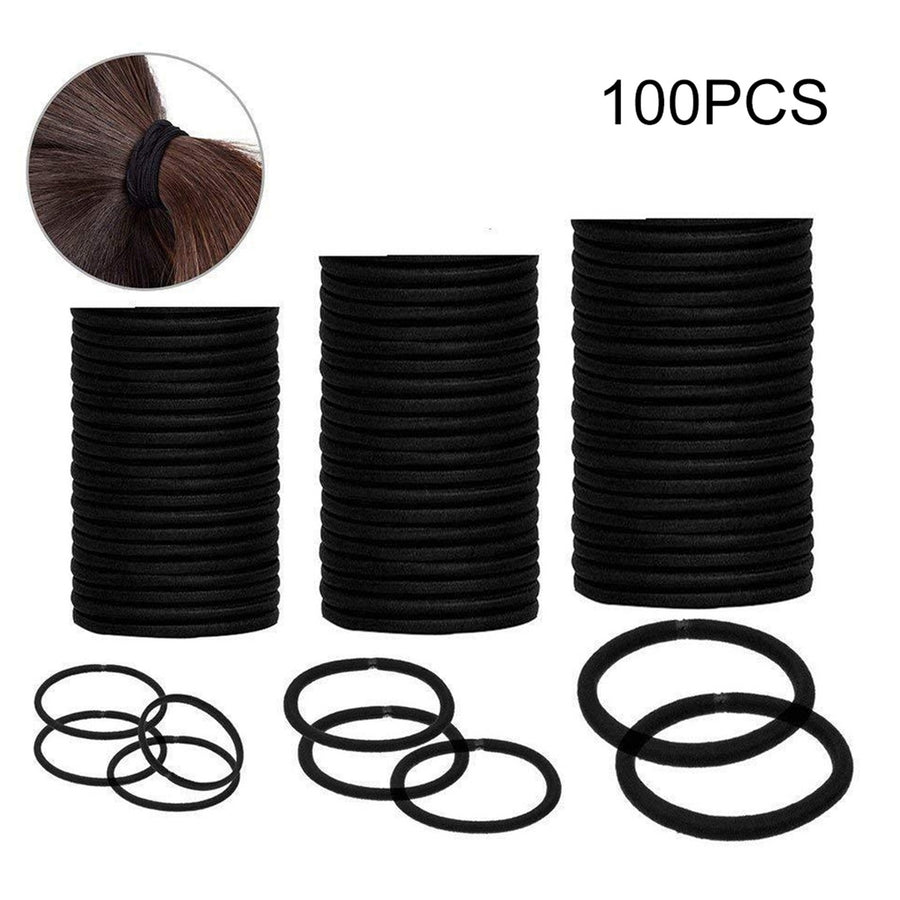 100Pcs Black Simple Seamless High Elastic Hair Ties Thick Heavy Curly Hair 4mm Ponytail Holders Hair Bands Image 1