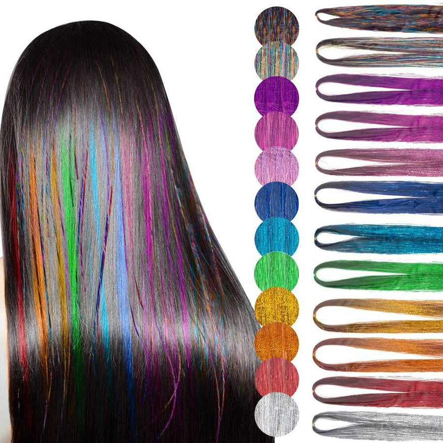 Hair Tinsel Hair Strands Hair Extensions Sparkling Shiny Hair Pieces Christmas Cosplay Party Halloween Pliers Crochet Image 1