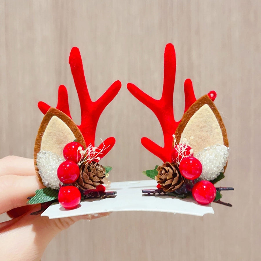 1 Pair Christmas Hair Clips Antler Shape Cherry Triangle Fork Pinecone Decor Girls Adult Hairpins Image 1