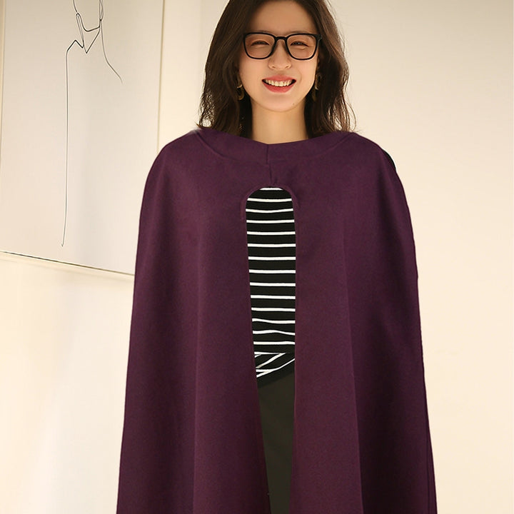 Women Winter Cape Hooded Loose Mid Length Thick Warm Solid Color Casual Sleeveless Keep Warm Wide Open Outdoor Cloak Image 3