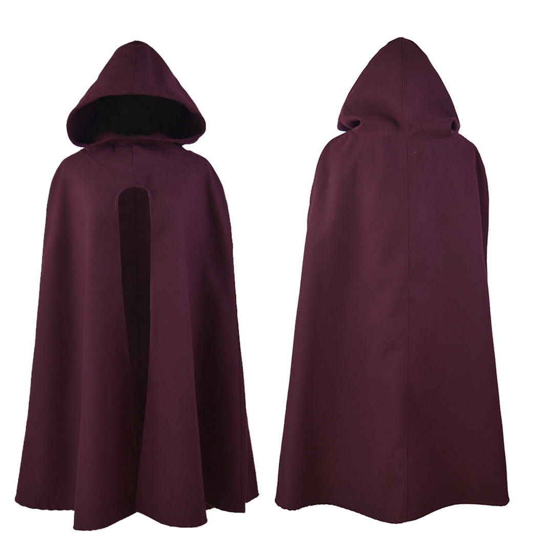 Women Winter Cape Hooded Loose Mid Length Thick Warm Solid Color Casual Sleeveless Keep Warm Wide Open Outdoor Cloak Image 7