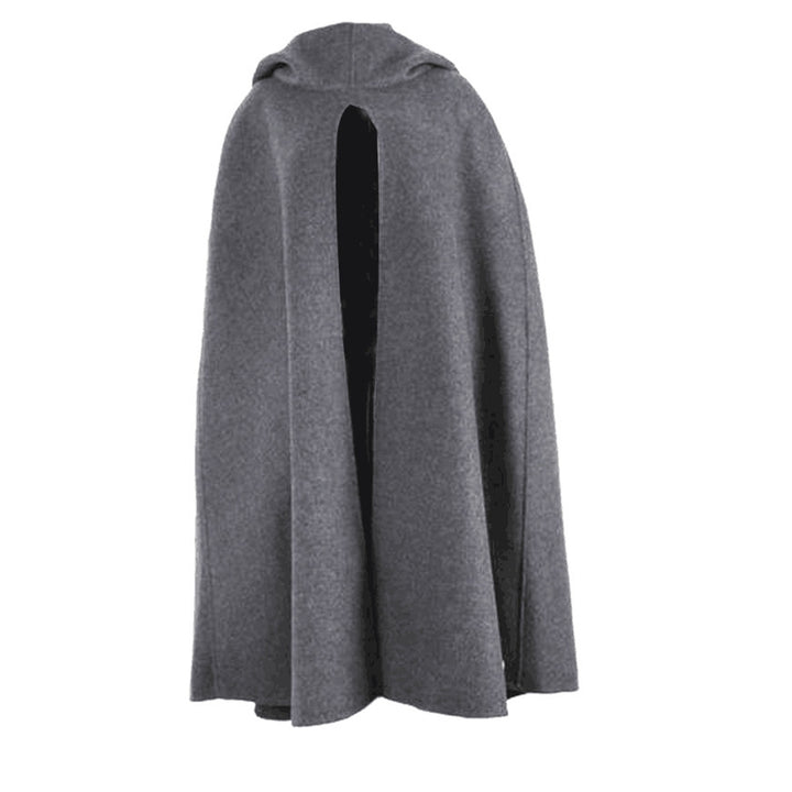 Women Winter Cape Hooded Loose Mid Length Thick Warm Solid Color Casual Sleeveless Keep Warm Wide Open Outdoor Cloak Image 11