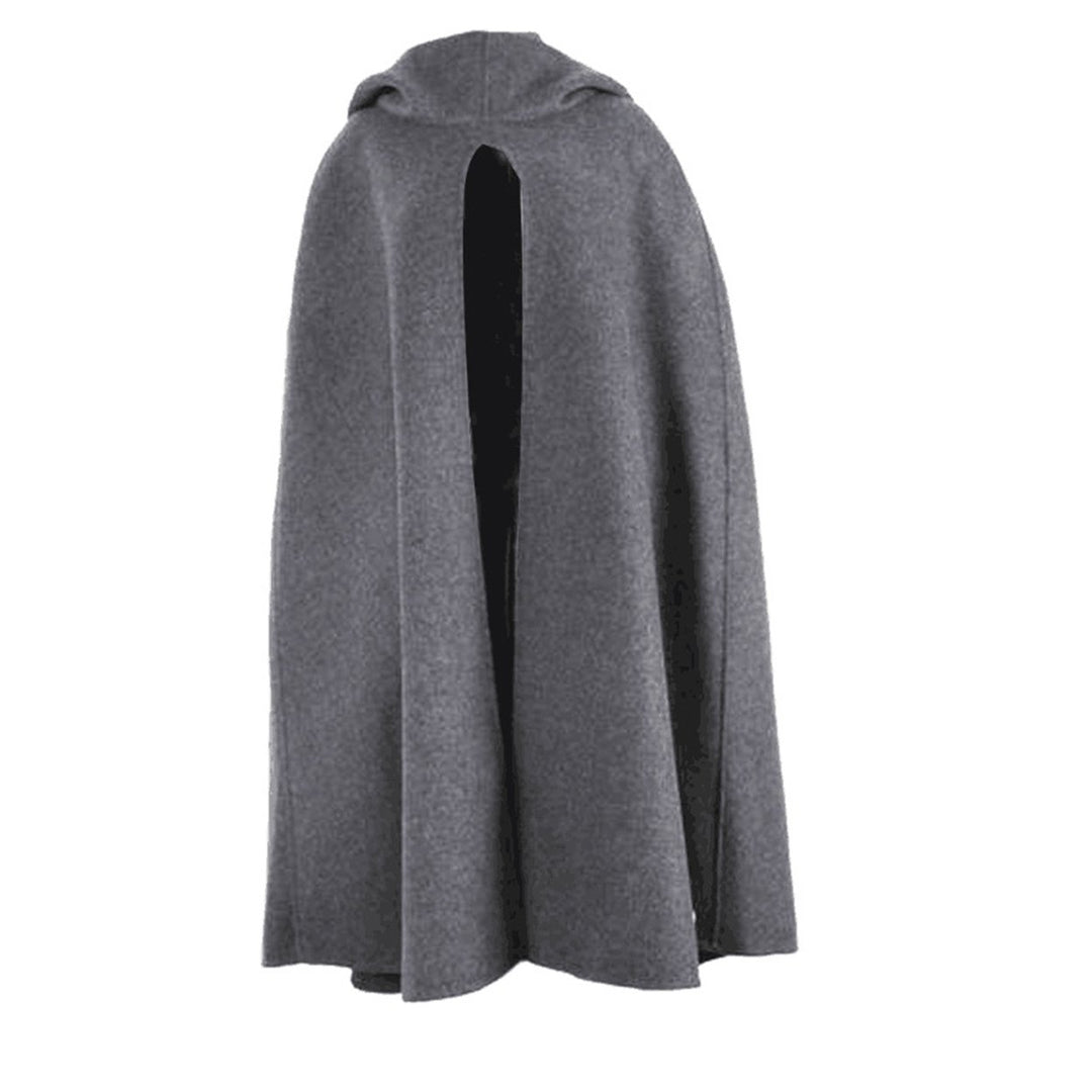 Women Winter Cape Hooded Loose Mid Length Thick Warm Solid Color Casual Sleeveless Keep Warm Wide Open Outdoor Cloak Image 1