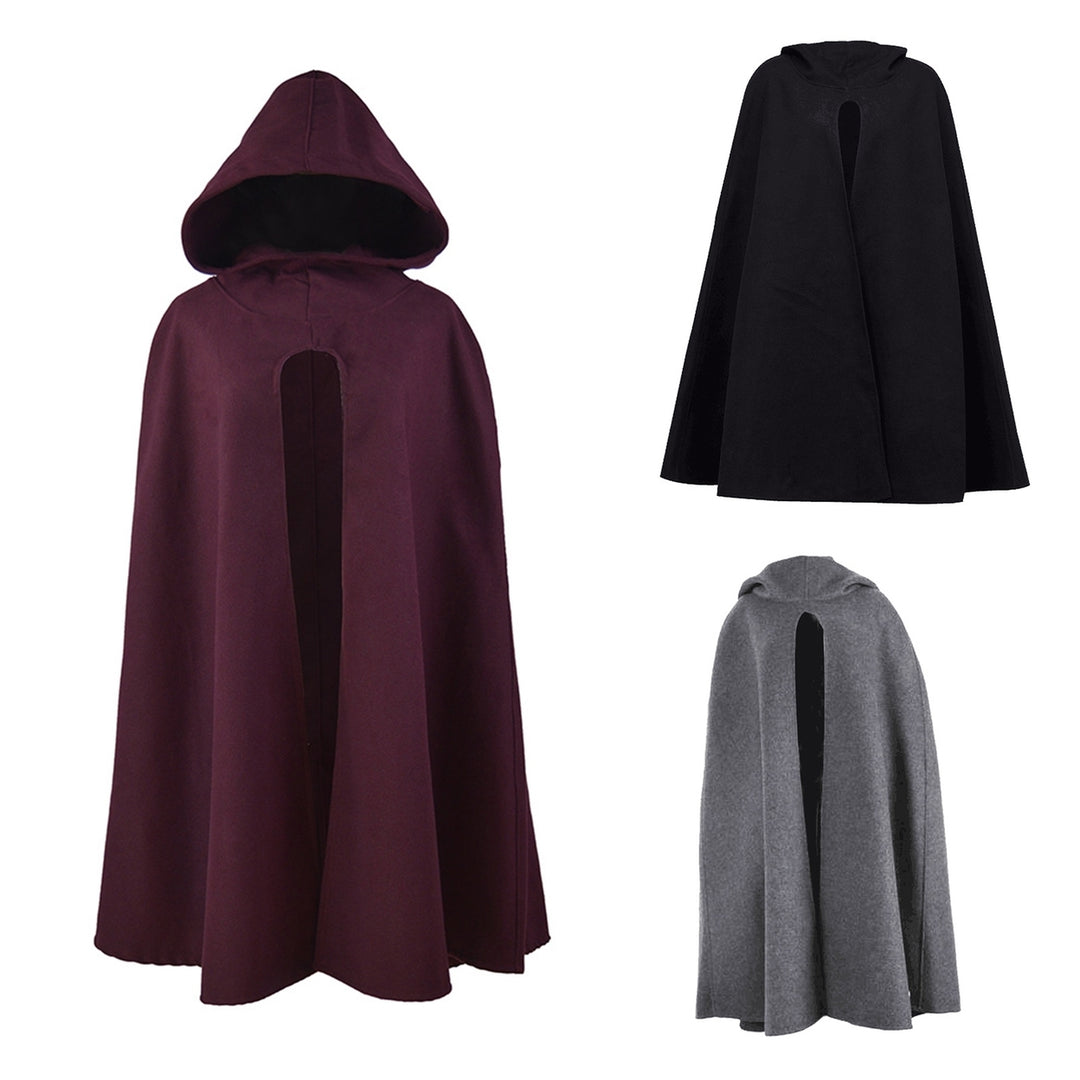 Women Winter Cape Hooded Loose Mid Length Thick Warm Solid Color Casual Sleeveless Keep Warm Wide Open Outdoor Cloak Image 12