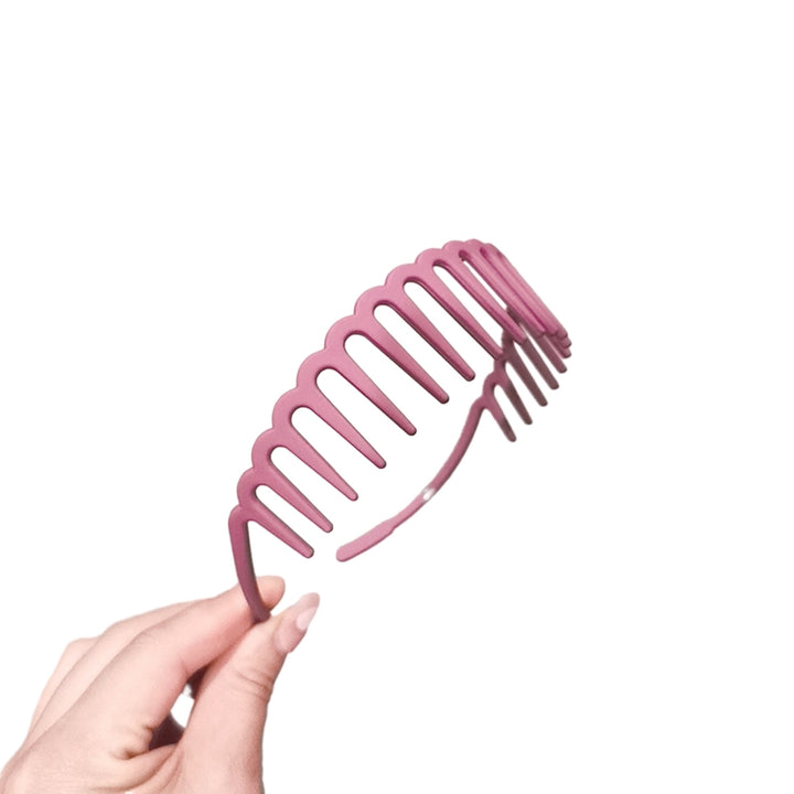 Women Non-Slip Hair Comb Hairband Solid Color Frosted Texture Bang Headband Sturdy Hair Hoop with Teeth Image 4
