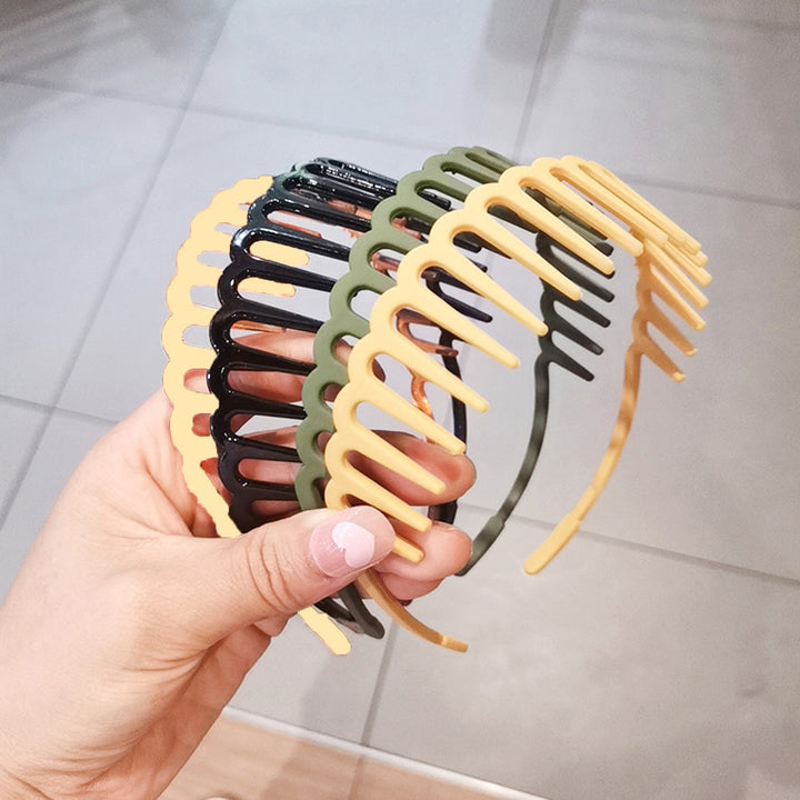 Women Non-Slip Hair Comb Hairband Solid Color Frosted Texture Bang Headband Sturdy Hair Hoop with Teeth Image 11
