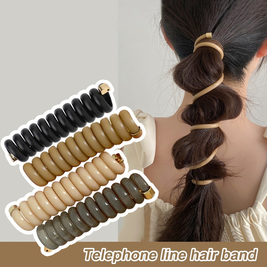 4Pcs Small Spiral Hair Coils Women Solid Color Phone Cord Ponytail Holder Strong Grip Waterproof Hair Ties Image 1