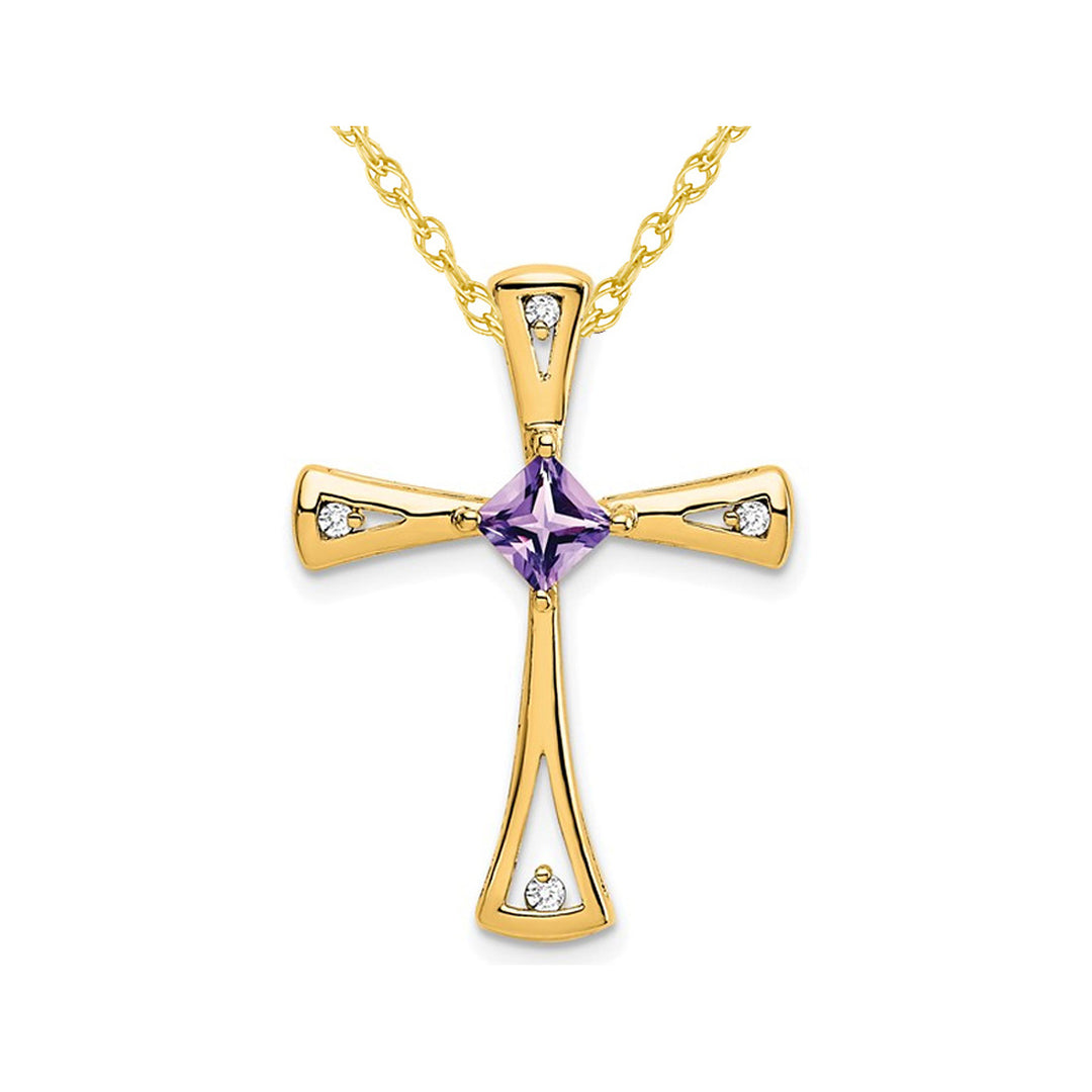 3/10 Carat (ctw) Amethyst Cross Pendant Necklace in 14K Yellow Gold with Chain Image 1