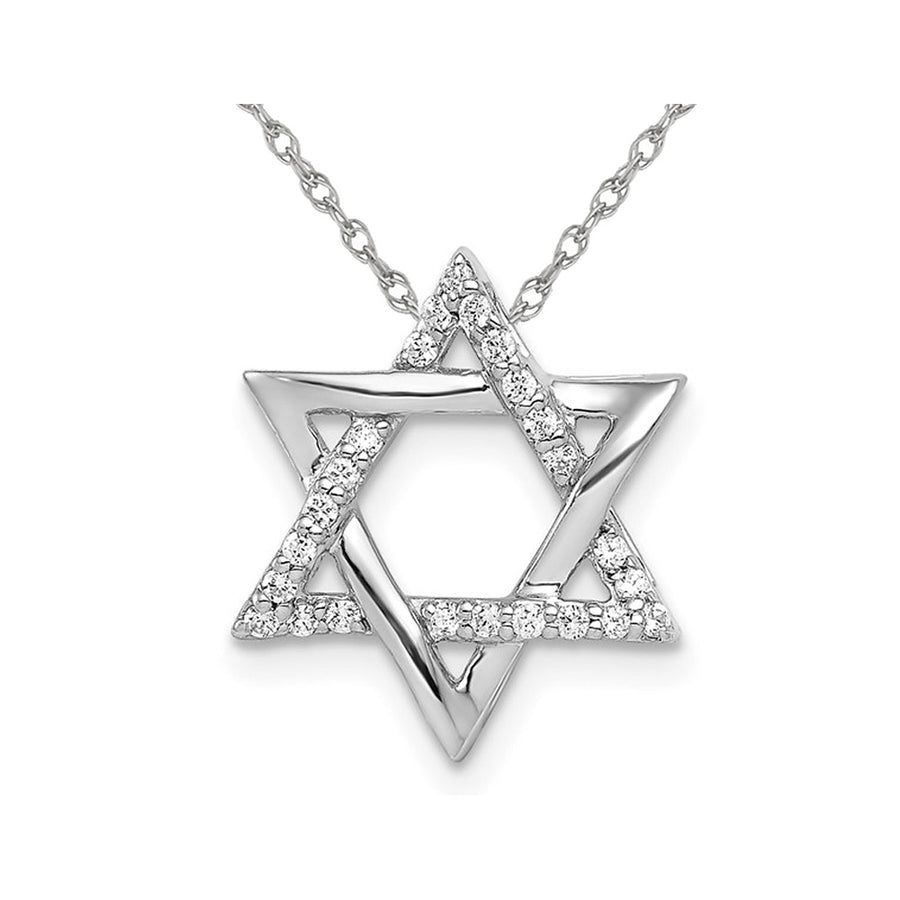 14K White Gold Star Of David Pendant Necklace with Diamonds 1/8 Carat (ctw) with Chain Image 1