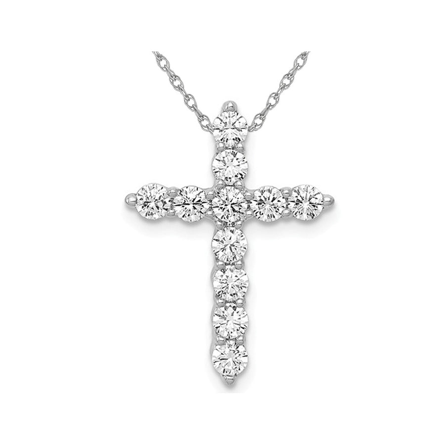 3/4 Carat (ctw) Diamond Cross Pendant Necklace in 14K White Gold with Chain Image 1