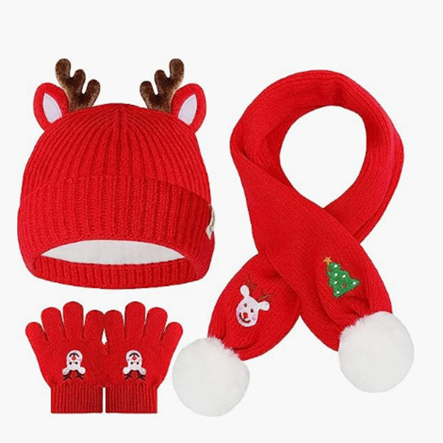 1 Set Children Hat Scarf Gloves Set Antler Decor Christmas Tree Embroidery Thick Warm Soft Elastic Knitted Plush Baby Image 1