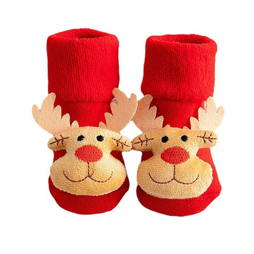 1 Pair Baby Christmas Socks Non-slip Thickened Warm  Year Anti-skid Bottom Cartoon Decor Newborns Infant Short Socks Image 2
