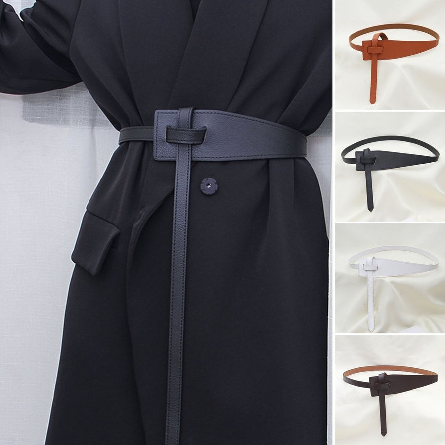 Korean Style Simple Women Faux Leather Belt Irregular Shape Adjustable Knot Long Waistband Suit Coat Corset Belt Fashion Image 1